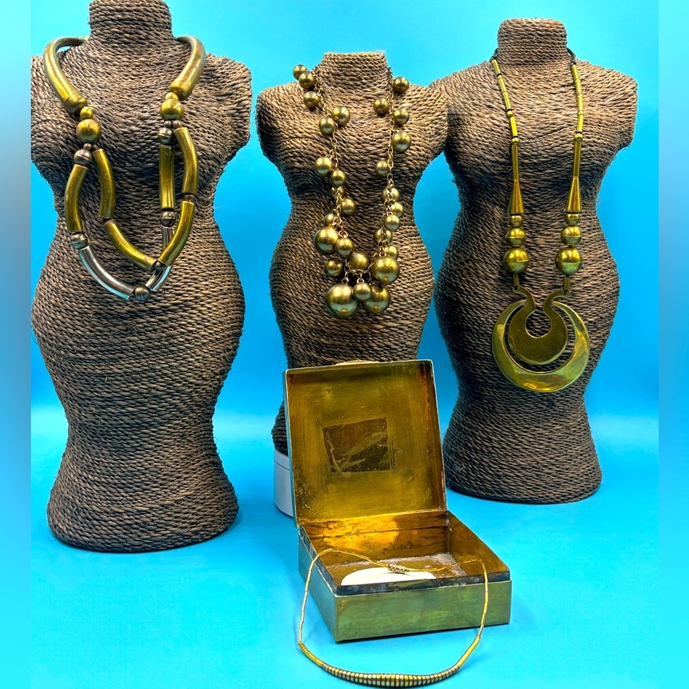 Four Vintage Brass Necklaces.  One Lot Sale.  Bulk Purchase.